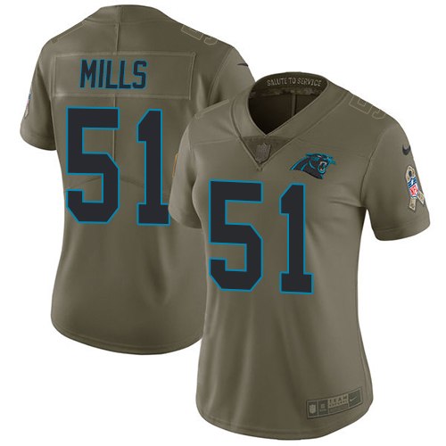 Nike Panthers #51 Sam Mills Olive Women's Stitched NFL Limited Salute to Service Jersey